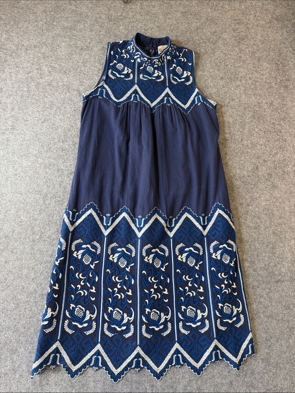 Sea New York Navy Blue Embroidered Sleeveless Midi Dress